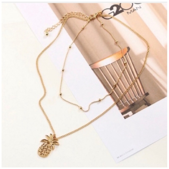 Gold Double Chain Pineapple Necklace. - Picture 4 of 5